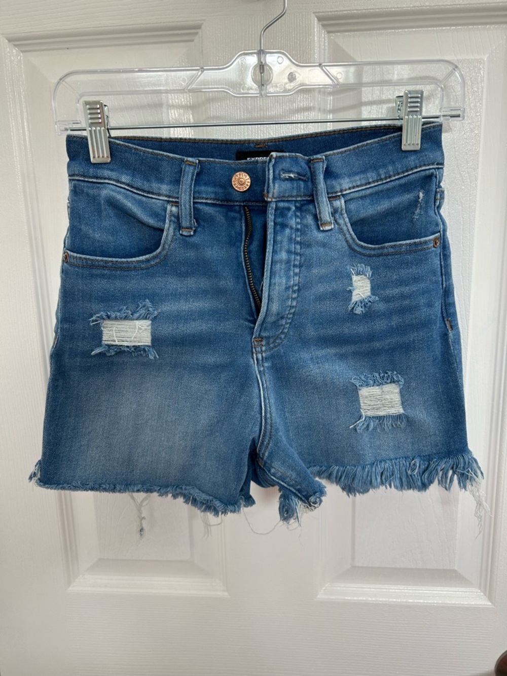 Blue Distressed Denim Women’s Shorts - Expess